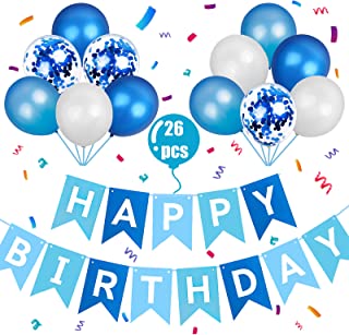 SULOLI Birthday Banners for Men,26 Pieces Birthday Balloons for Boys Blue Birthday Decorations for Boys