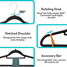 50 Non Slip Velvet Hangers  Heavy Duty Black Felt Coat Hangers 360 Degree Swivel Hooks Premium Space Saving Design