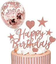 Humairc Rose Gold Cake Toppers, Happy Birthday Cake Toppers Sparkling Rose Gold Balloons Girls Ladies Kids Birthday Party Anniversary Wedding Cake Toppers 22 Pieces