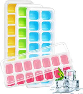 Just QT Ice Cube Trays with lid , Set of 4 , Spill-Resistant ice Moulds , Freezer Soft Base Easy Release for Your Favourite Drink - LFGB Certified, BPA Free ice Cube Tray