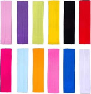 FINGOOO 12 pieces Yoga Stretch Headbands Elastic Cotton Sweatband for Women