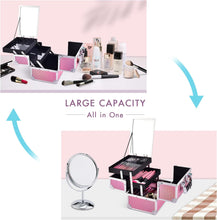 Vanity Case Makeup Storage Box with Mirror Beauty Storage Box Travel Makeup Case Portable Cosmetic Train Case Make Up Organiser Lockable with Keys for Girls Women, Dazzle Pink