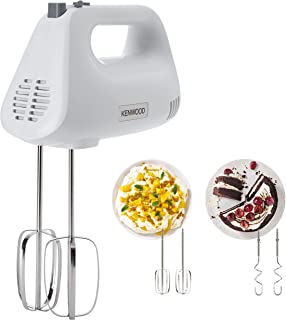 Kenwood Hand Mixer,Electric Whisk, 5 Speeds, Stainless Steel Kneaders and Beaters for Durability and Strength, 450 W, HMP30.A0WH, White