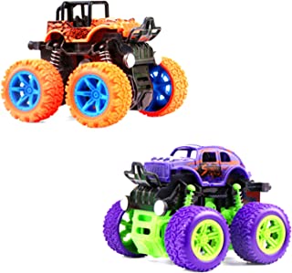 HONGCI 2 Pack Monster Trucks Toys - Inertia Car,Friction Powered Mini Push and Go Car,360 Degree Rotating Off-road Vehicle Toy Pull Back Car for 3-10 Year Old Boys Girls Kids Birthday Xmas Gift