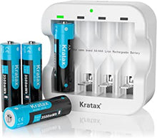 Rechargeable Battery AA with Charger,Kratax 3500mWh Lithium AA Battery,Constant 1.5V AA Rechargeable Batteries With AA AAA Battery Charger,1600 Cycles[4xAA Batteries+1xCharger]