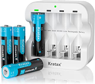 Rechargeable Battery AA with Charger,Kratax 3500mWh Lithium AA Battery,Constant 1.5V AA Rechargeable Batteries With AA AAA Battery Charger,1600 Cycles[4xAA Batteries+1xCharger]