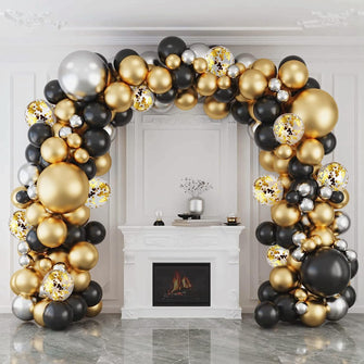 Balloon Arch Kit, 127pcs Black Gold Balloon arch Garland kit, Black Gold Silver Birthday Balloons Arch Set For Men Boys Birthday Party Decoration, Wedding,Graduation, Anniversary,Retirement,New Year