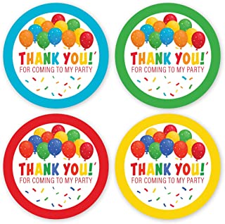 32 X 40mm Bright Thank You for Coming to My Party Stickers - 4 Colours Blue Green Red Yellow (32 Stickers) Ideal for Party Bags - Birthday Party Bag Fillers - Made in the UK