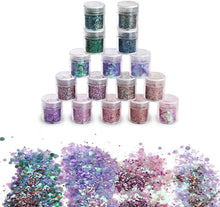 URAQT 16pcs Chunky Glitter Beauty Set for Body Cheeks and Hair, Festival and Party, Face and Nails Beauty Makeup,B