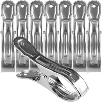 8 Pack 12cm Beach Towel Clips, Large Stainless Steel Sunbed Towel Pegs Laundry Clip Clamps Hanging Clothes Pegs Quilt Clothespins for Heavy Clothing Sun Lounger(Silver)