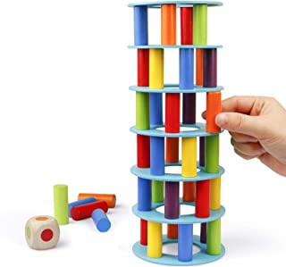 Coogam Wooden Leaning Tower Game - Tumbling Block Toppling Timber Stacking Tower Toy Games Montessori Gift for Kids