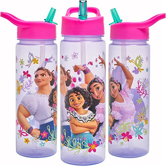 Encanto Water Bottle Flip Up Straw 600ml – Official Disney Merchandise by Polar Gear – Kids Reusable Non Spill - BPA Free - Recyclable Plastic - Ideal For School Nursery Sports Picnic - Purple & Pink