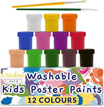 Creative Deco Washable Kids Poster Paint Set | 20 ml x 12 Pots | Children Toddlers Finger Paints | Basic, Vibrant, Pigmented & Intense Colours | Safe & Non-Toxic | Quick Drying & Matte Finish