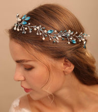 BERYUAN Women Pearl Wreath Light Blue Crystal Hair Vine Rhinestone Wedding Hair Accessory Gift for Her Party Headpiece for Bride Bridesmaid Girls