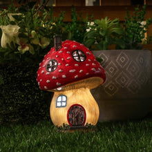 TERESA'S COLLECTIONS Solar Pink Mushroom Fairy House Garden Ornaments Outdoor, Waterproof Resin Garden Statue Outdoor Cottage Figurines for Patio Lawn Yard Decorations, 19cm