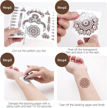 Temporary Tattoo Brown Red 3D Mandala Flower Tattoo Stickers Indian Lace For Hands Arm Neck Body Art Waterproof Fake Tattoos Kit For Women Girls Wedding Party Festivel Eid Al-Fitr Supplies (9 Sheets)