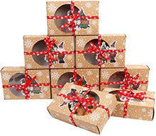 OurWarm 12pcs Christmas Cookie Gift Boxes Treat Boxes for Holiday Gift Giving and Christmas Party Supplies, Christmas Kraft Paper Food Bakery Boxes with Clear Window, Oilpaper and Ribbons