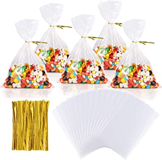 AUERVO 50PCS Clear Cellophane Bag 13 x 26 cm Treat Bags with Twist Ties Cello Bags Sweet Party Gift Bags OPP Plastic Bag for Cookie Candy Valentine Chocolates