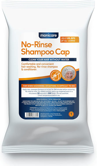 Monicare No-Rinse Shampoo Cap Hair Wash  Rinse-Free Waterless Shower  1 Cap, White
