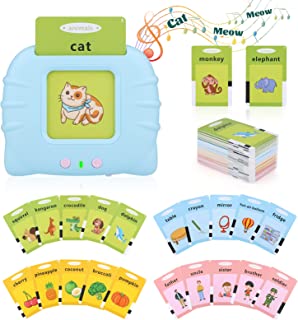 Yordawn Talking Flash Cards Educational Toys for Toddlers 1-6 Years Old Preschool Learning Toys for Boys Girls 112 Pcs Double-Side Cards 224 Words Reading Toy for Kids Christmas Birthday (Blue)