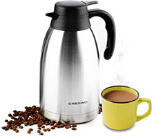 2 Litre Thermal Coffee Carafe Jugs, Double Walled Vacuum Insulated Coffee Pot with Press Button Top, Lab Tested 12 Hour Heat Retention Vacuum Jug for Coffee, Tea, & Milk - Stainless Steel - Cresimo