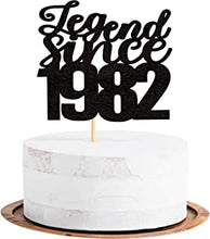 Blumomon 1Pc Legend Since 1982 Cake Topper Black Glitter Men Women 40th Birthday Cheers to 40 Years Cake Decoration for 40th Birthday Wedding Anniversary Party Supplies