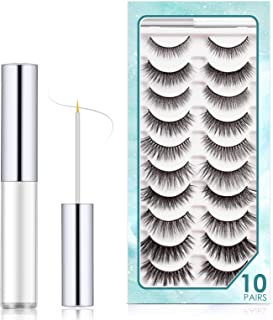 SISILILY False Lashes Multipack Reusable 3D Eye Lashes Handmade Natural Thick False Eyelashes with Glue 10 Pairs Different Styles