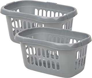 [𝐒𝐞𝐭 𝐨𝐟 𝟐] 𝐒𝐢𝐥𝐯𝐞𝐫/𝐒𝐨𝐟𝐭 𝐆𝐫𝐞𝐲, Plastic Hipster Laundry Basket 60 Litre Washing Clothes High Grade Linen Storage Bin Tidy