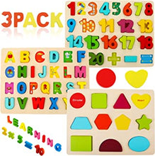 Voamuw Wooden Puzzles for Toddlers, Wooden Alphabet Number Shape jigsaw for 3 4 5 Year olds Kids, Montessori Toys Learning Educational Gift for Boys Girls (Set of 3)