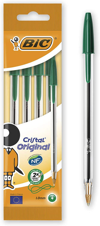 BIC Cristal Medium Ball Pen - Green, Pack of 4