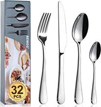 Cutlery Set, BEWOS 32 Piece Stainless Steel Flatware Set, Tableware Silverware Set with Spoon Knife and Fork Set, Service for 8, Dishwasher Safe/Easy Clean, Mirror Polished