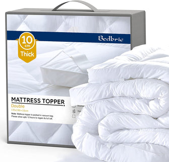 Bedbric Mattress Topper Double Bed 4 Inches Thick - Soft & Fluffy Quilted Double Mattress Topper - Hypoallergenic Mattress Toppers with Elastic Straps.