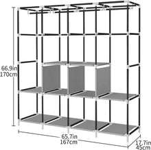 ACCSTORE Portable Wardrobe Clothing Wardrobe Shelves Clothes Storage Organiser With 4 Hanging Rail,Grey