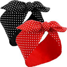 Hicarer, 2 Pieces Head Scarf Bandana Headband, for Women, Cotton, for Retro 1940s Red Black Boho Bow Vintage Rabbit Ear, Girls Hair Accessories (Lovely Dot)