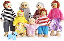 Kids Girls Lovely Happy Family Dolls Playset Wooden Figures Set of 7 People for Children House Pretend Gift