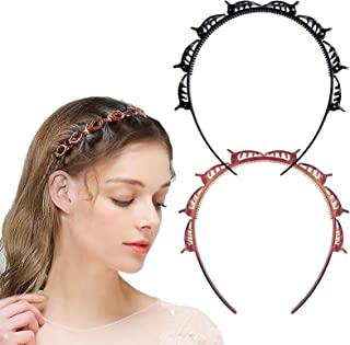 Maggidea, 2 Pieces Twist and Clip Headbands, for Women, Girls, Plastic, Acrylic, Comfort Double Layer Twist Plait Hairpin Braided Styling Accessories