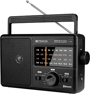 Retekess TR626 Portable Radio Bluetooth, FM AM LW Shortwave Radio, World Band Radio Mains Powered, Battery Operated, Big Speaker, for the Elderly (Black)