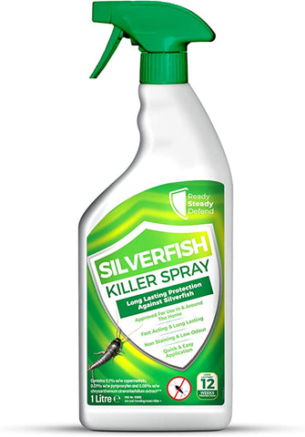 Silverfish Killer Spray | 1 Litre | Long Lasting Protection Against Silver Fish Infestation | Non Staining & Low Odour Repellent Spray Suitable For Indoor Use, Hard Surfaces & Soft Furnishings