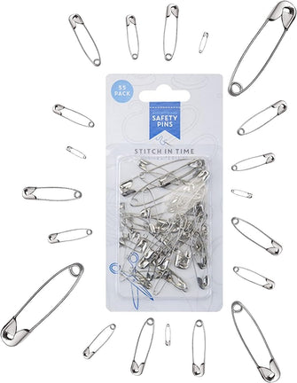 100 Safety Pins, Assorted Sizes, Rust Resistant Nickel Plated Steel Pin Kit, 55mm, 45mm, 37mm, 30mm, 18, Perfect for Securing Clothing, DIY Jewellery, Pinning & Hemming, Dressmaking and Sewing