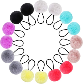 Pom Hair Ties Pompom Ball Elastic Hair Band Fur Ball Fluffy Ponytail Holders for Women Girl Kids Hair Accessories (16 Pieces, Color Set 2)