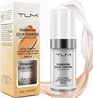 30ML TLM Flawless Colour Changing Warm Skin Tone Foundation,Naturally Blends Moisturizing Foundation Makeup,Long Lasting Waterproof Poreless Liquid Foundation SPF 15 for Face Makeup