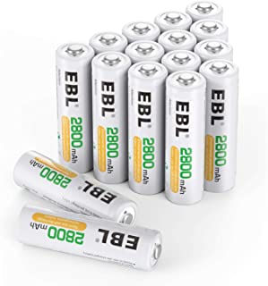 EBL 16pcs 2800mAh Ni-MH Rechargeable AA Batteries, High Capacity AA Battery with Batteries Storage Case