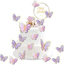 OSDUE 22 PCS Butterfly Cake Decorations, Butterfly Cake Topper Set with 13 Sticks, Butterfly Cake Topper Decorations for Baby Shower Wedding Birthday Party Decor (Pink&Purple)