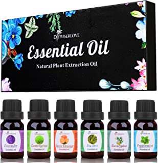 Diffuserlove Essential Oils 6 Gift Set Eucalyptus, Lavender, Lemongrass, Sweet Orange, Peppermint,Tea Tree