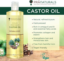 PraNaturals Cold Pressed Castor Oil 500ml - 100% Natural, Vegan & Pure, for Hair, Eyebrows & Eyelash Growth, Softer Skin & Face, Rich In Omega-6, Omega-9 & Essential Fatty Acids