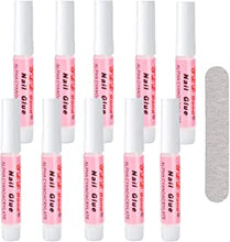 Nail Glue - Extra Strong Nail Glue Tip，10PCS Super Bond Adhesive Nail Tip Glue with Nail Files,Quick Dry Strong Nail Glue For False Nails