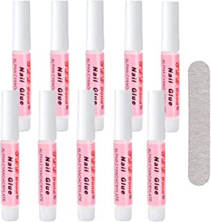 Nail Glue - Extra Strong Nail Glue Tip，10PCS Super Bond Adhesive Nail Tip Glue with Nail Files,Quick Dry Strong Nail Glue For False Nails