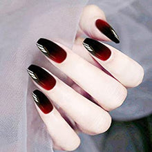 Jovono Gradient Oval False Nails Glossy Black Red Fake Nails Long Hand Nails Artificial Full Cover Nails for Women and Girls (24PCS)