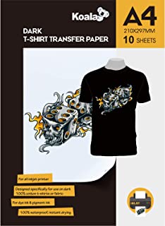 KOALA Premium Inkjet Iron On T Shirt Transfer Paper for Black and Dark Fabrics x 10 Sheets, A4. Vivid, Long-Lasting Images. Easy to Use