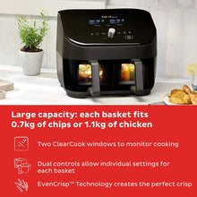 Instant Vortex Plus Dual Basket with ClearCook - 7.6L Digital Health Air Fryer, Black, 8-in-1 Smart Programmes - Air Fry, Bake, Roast, Grill, Dehydrate, Reheat, XL Capacity -1700W